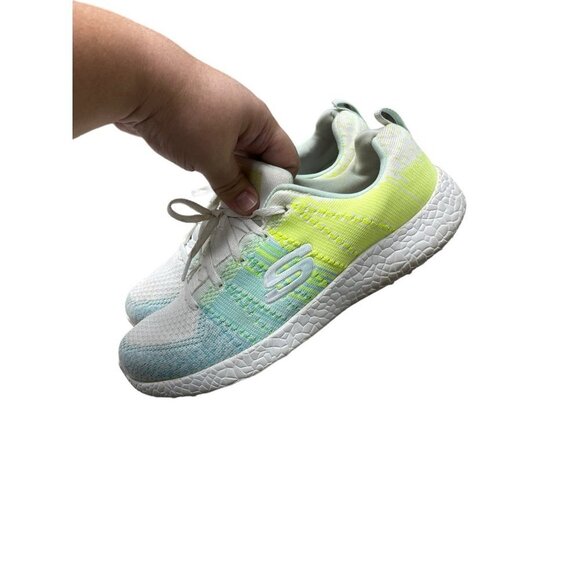 Skechers Burst Women's White/Yellow/Blue Lace-Up Athletic Shoes Size 10 - Picture 3 of 9